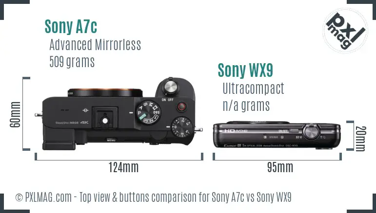 Sony A7c vs Sony WX9 top view buttons comparison