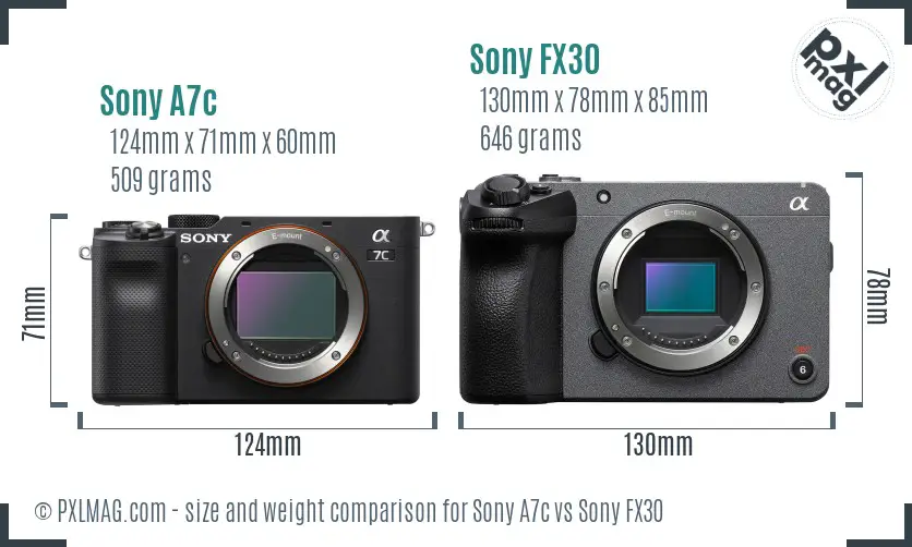 Sony A7c vs Sony FX30 size comparison