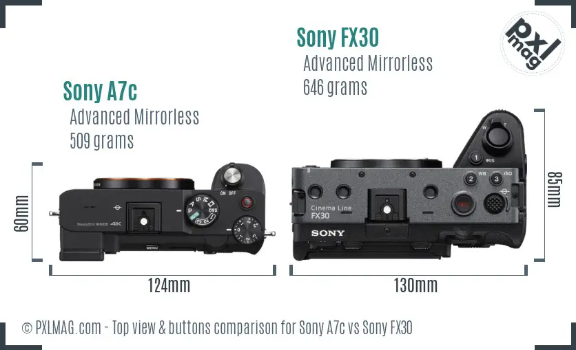 Sony A7c vs Sony FX30 top view buttons comparison