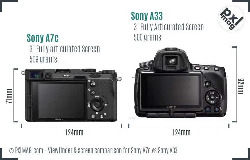 Sony A7c vs Sony A33 Screen and Viewfinder comparison
