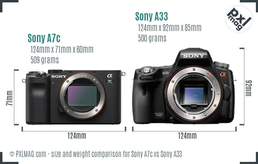 Sony A7c vs Sony A33 size comparison