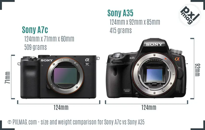 Sony A7c vs Sony A35 size comparison