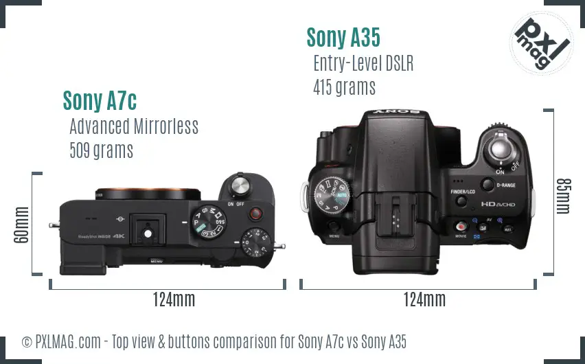 Sony A7c vs Sony A35 top view buttons comparison