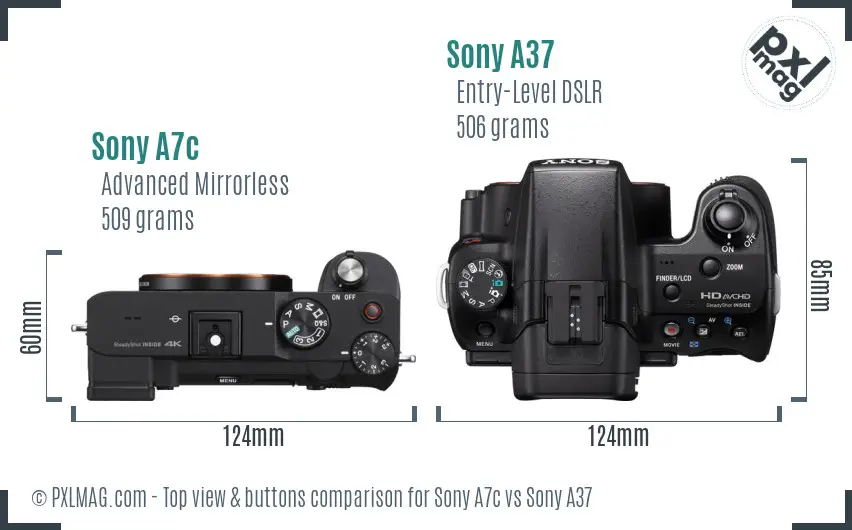 Sony A7c vs Sony A37 top view buttons comparison
