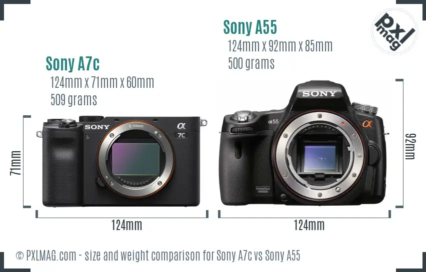 Sony A7c vs Sony A55 size comparison