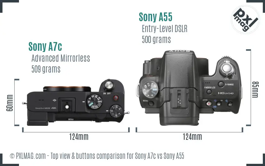 Sony A7c vs Sony A55 top view buttons comparison