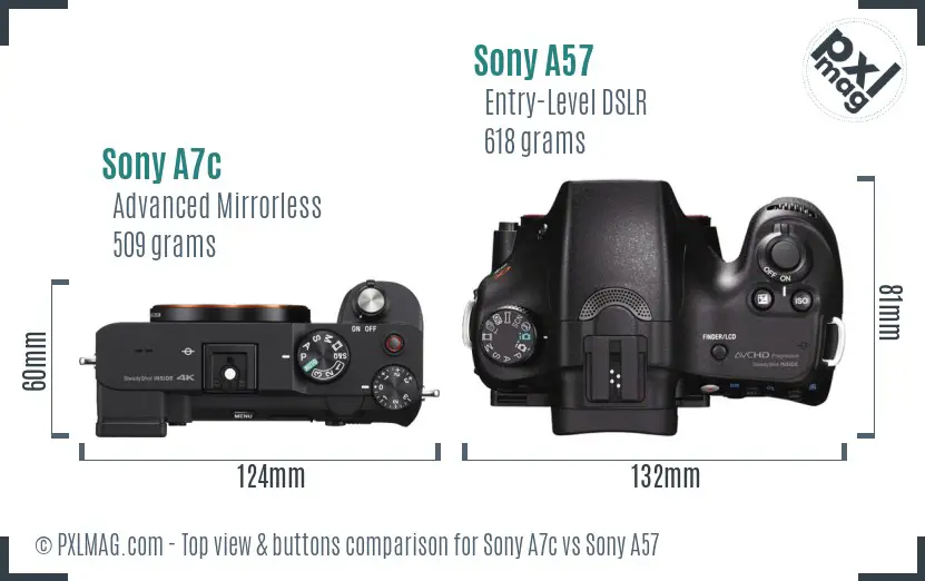 Sony A7c vs Sony A57 top view buttons comparison