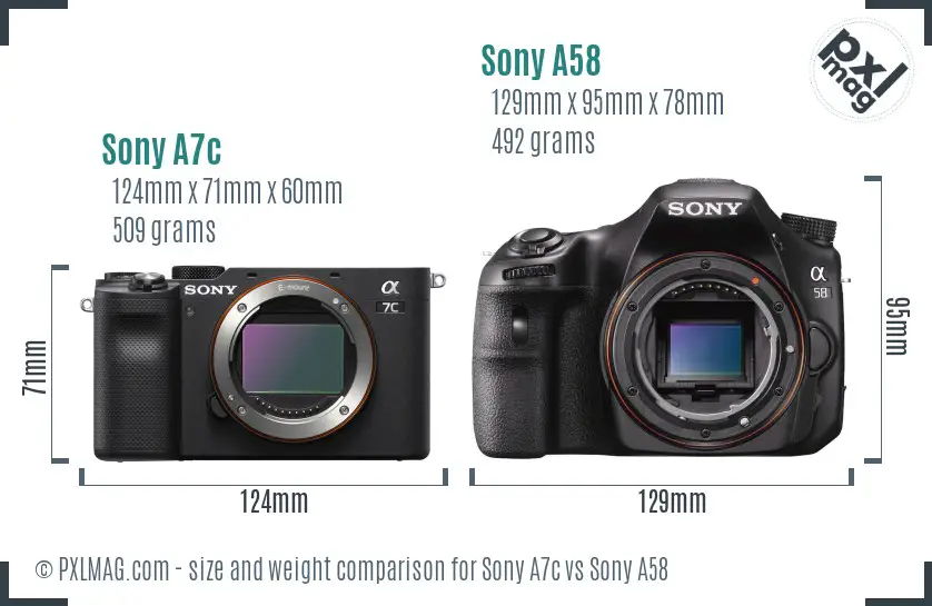 Sony A7c vs Sony A58 size comparison