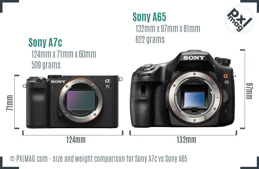 Sony A7c vs Sony A65 size comparison