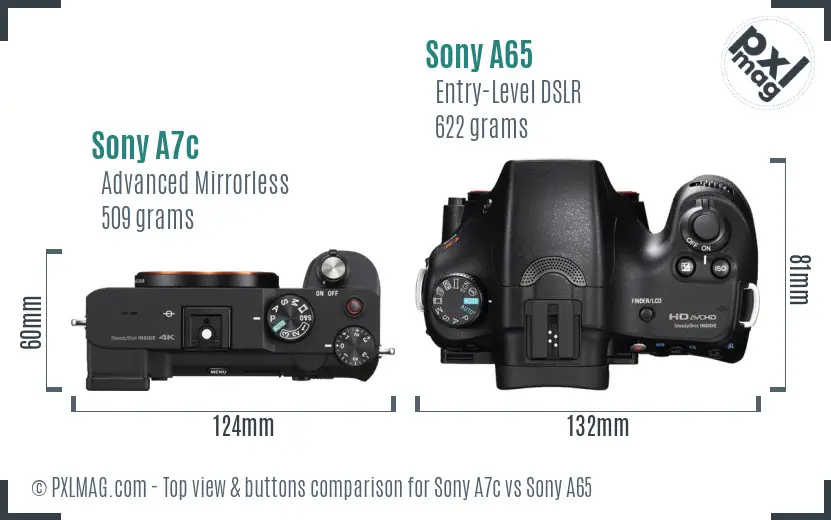 Sony A7c vs Sony A65 top view buttons comparison