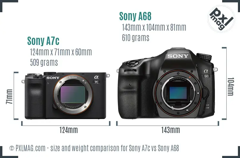 Sony A7c vs Sony A68 size comparison