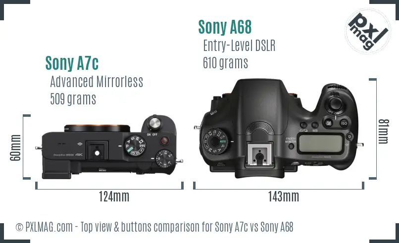 Sony A7c vs Sony A68 top view buttons comparison