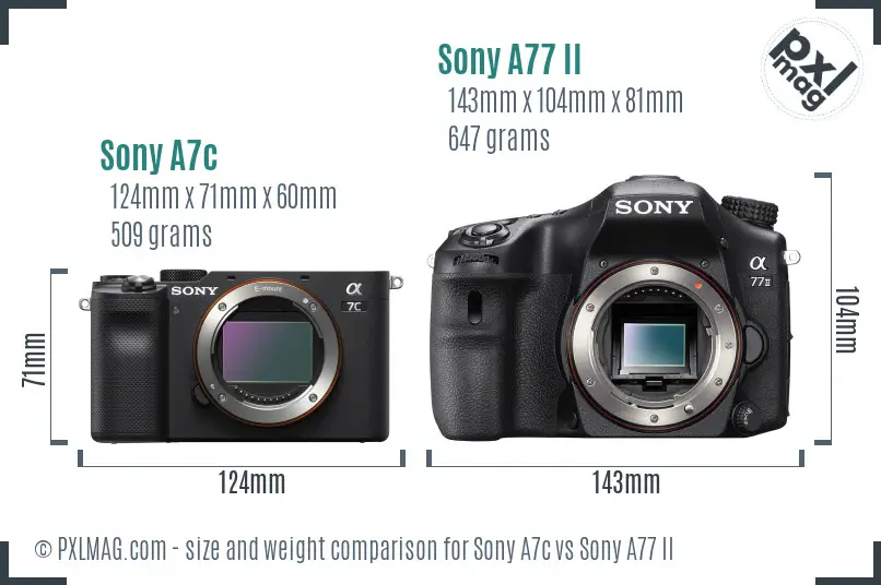 Sony A7c vs Sony A77 II size comparison