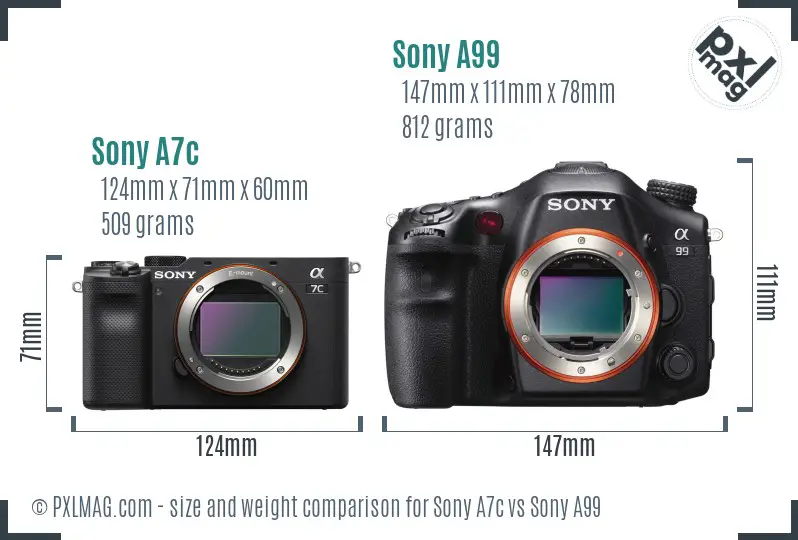 Sony A7c vs Sony A99 size comparison