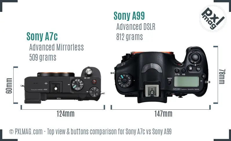 Sony A7c vs Sony A99 top view buttons comparison