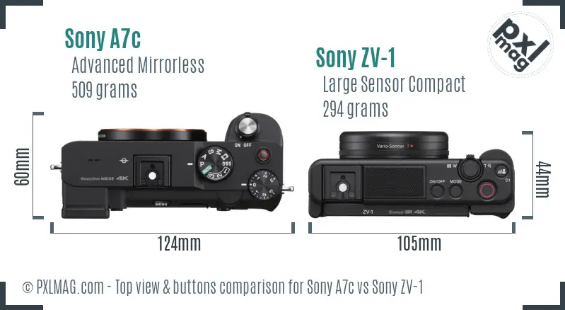 Sony A7c vs Sony ZV-1 top view buttons comparison