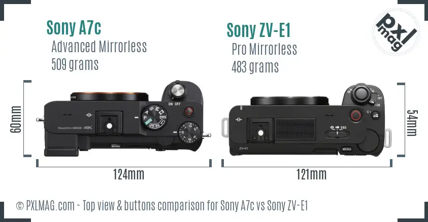 Sony A7c vs Sony ZV-E1 top view buttons comparison