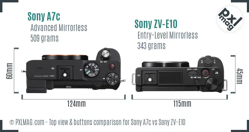 Sony A7c vs Sony ZV-E10 top view buttons comparison