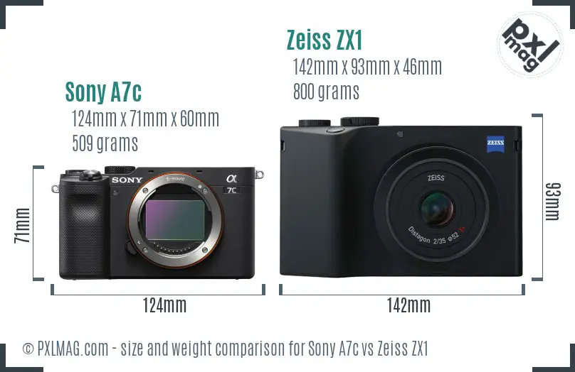 Sony A7c vs Zeiss ZX1 size comparison