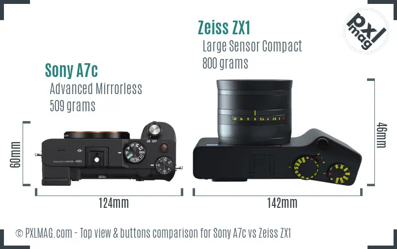 Sony A7c vs Zeiss ZX1 top view buttons comparison