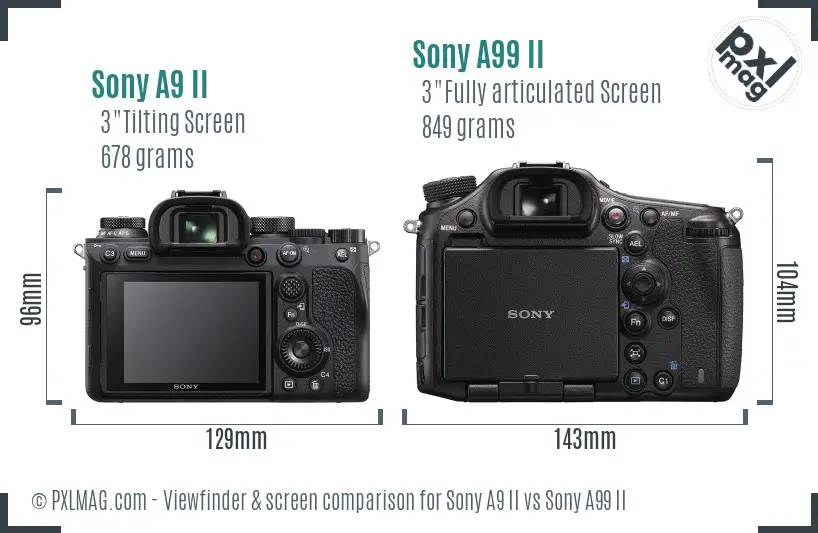 Sony A9 II vs Sony A99 II Screen and Viewfinder comparison