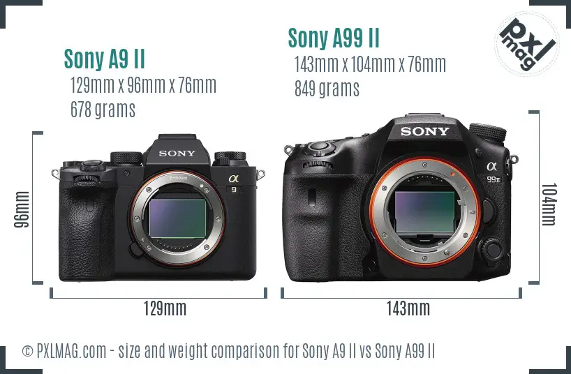 Sony A9 II vs Sony A99 II size comparison