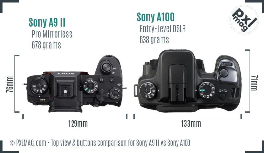 Sony A9 II vs Sony A100 top view buttons comparison