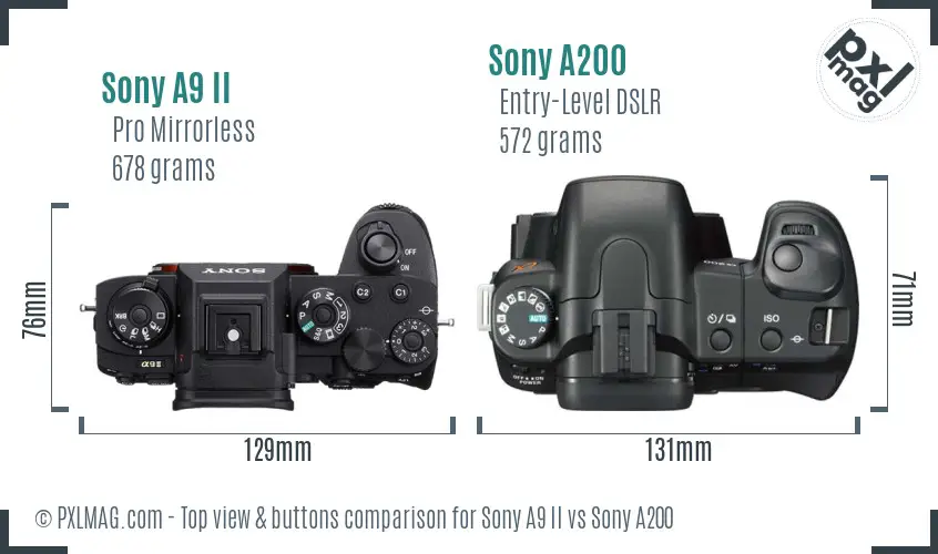Sony A9 II vs Sony A200 top view buttons comparison