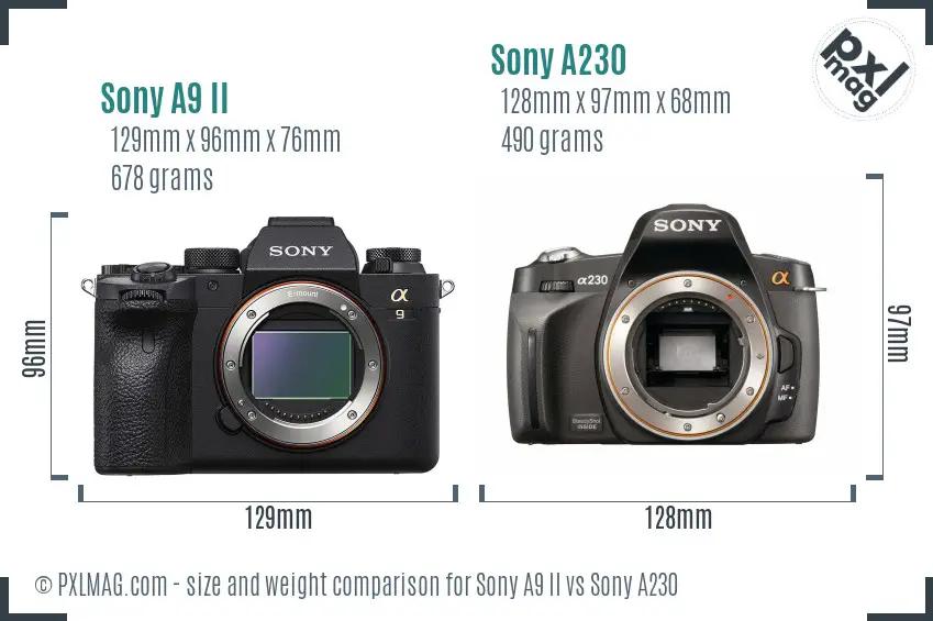 Sony A9 II vs Sony A230 size comparison
