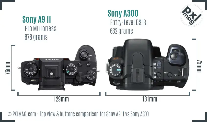 Sony A9 II vs Sony A300 top view buttons comparison