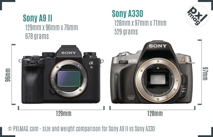 Sony A9 II vs Sony A330 size comparison