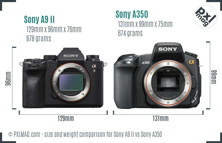 Sony A9 II vs Sony A350 size comparison