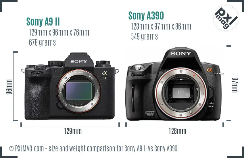 Sony A9 II vs Sony A390 size comparison