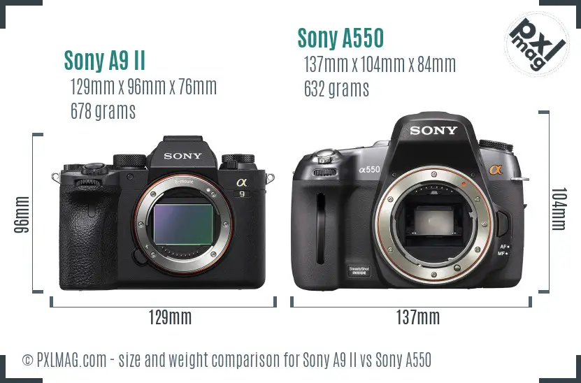 Sony A9 II vs Sony A550 size comparison