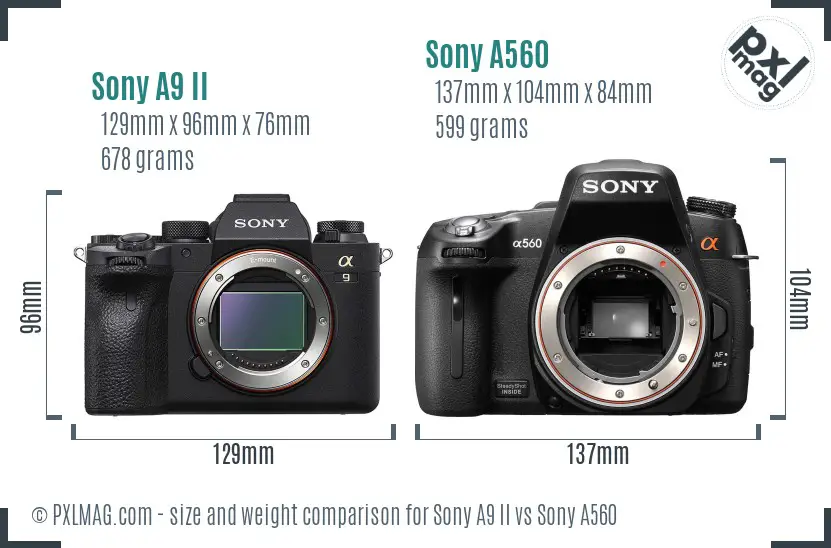 Sony A9 II vs Sony A560 size comparison