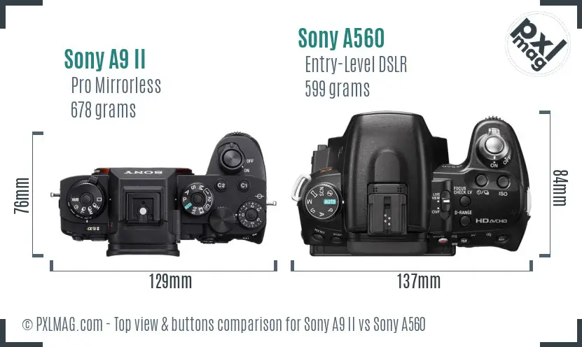 Sony A9 II vs Sony A560 top view buttons comparison