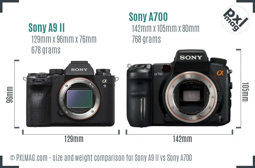 Sony A9 II vs Sony A700 size comparison