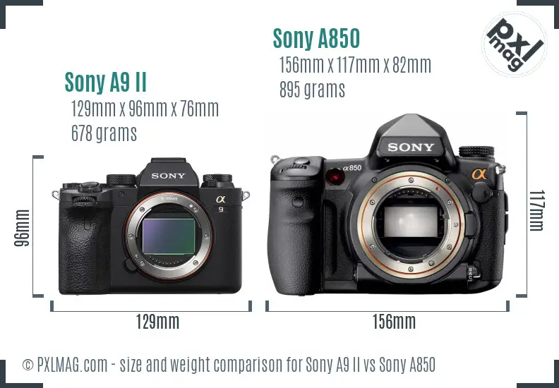 Sony A9 II vs Sony A850 size comparison