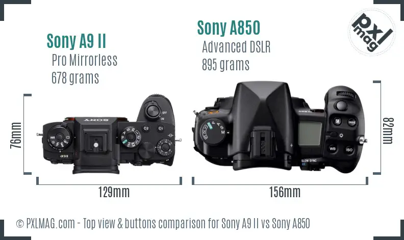 Sony A9 II vs Sony A850 top view buttons comparison