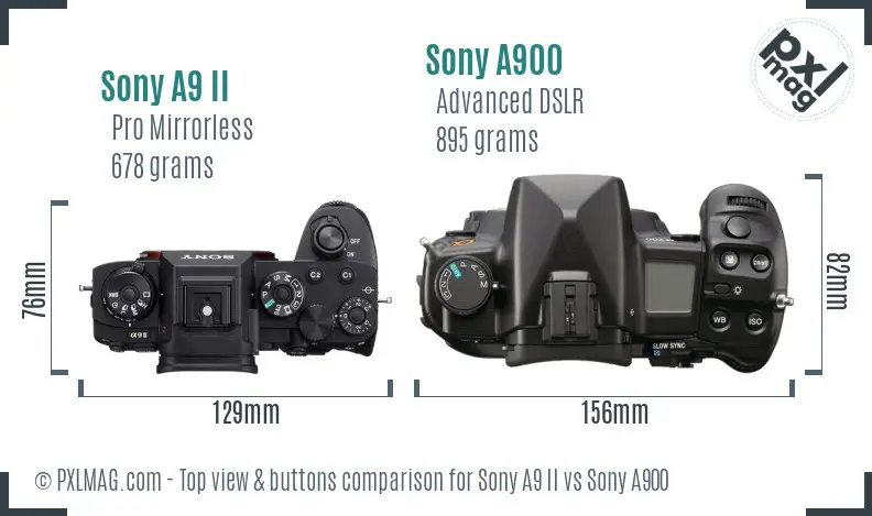 Sony A9 II vs Sony A900 top view buttons comparison