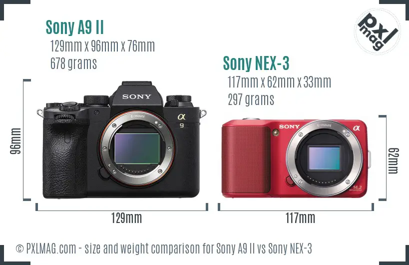 Sony A9 II vs Sony NEX-3 size comparison