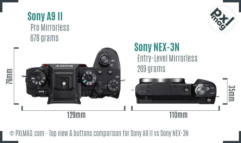 Sony A9 II vs Sony NEX-3N top view buttons comparison