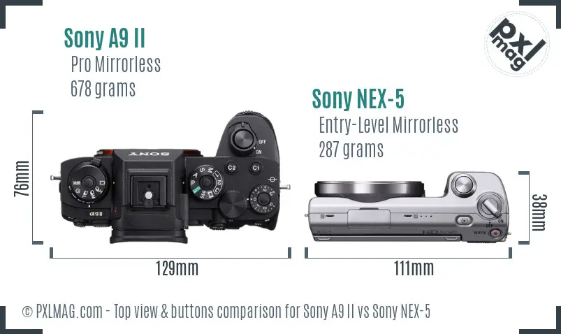Sony A9 II vs Sony NEX-5 top view buttons comparison