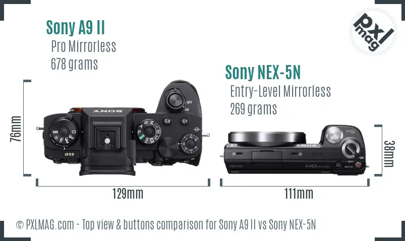 Sony A9 II vs Sony NEX-5N top view buttons comparison