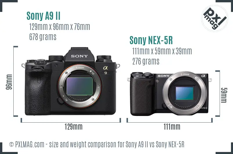 Sony A9 II vs Sony NEX-5R size comparison