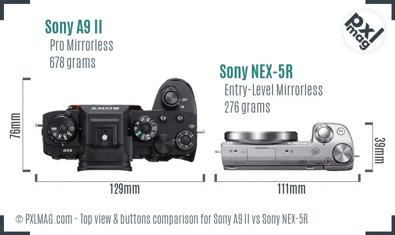 Sony A9 II vs Sony NEX-5R top view buttons comparison