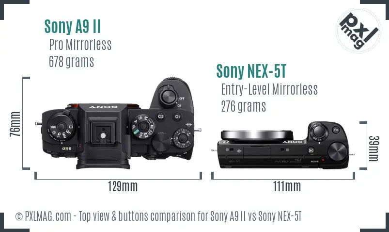 Sony A9 II vs Sony NEX-5T top view buttons comparison