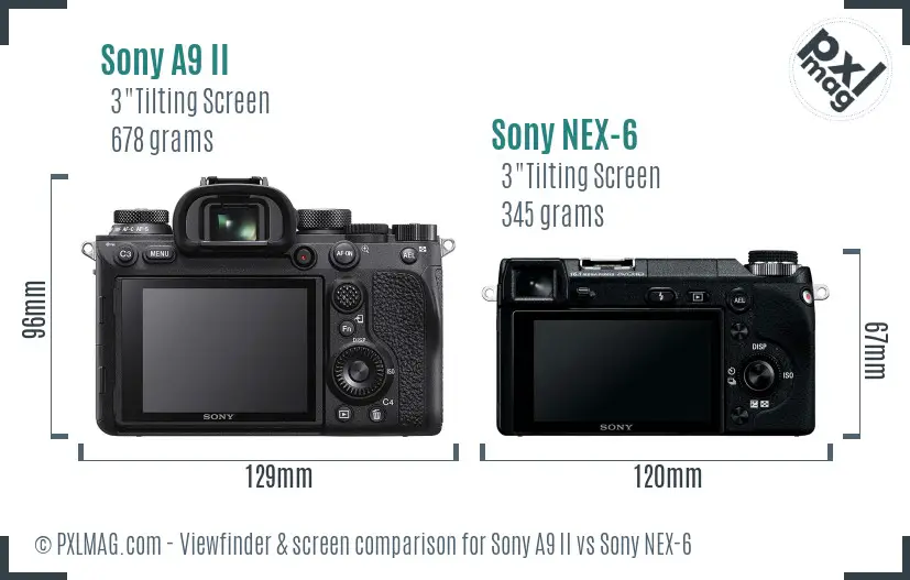 Sony A9 II vs Sony NEX-6 Screen and Viewfinder comparison