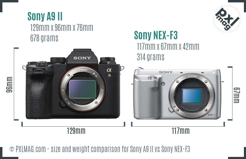 Sony A9 II vs Sony NEX-F3 size comparison
