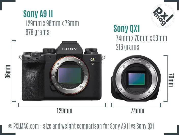 Sony A9 II vs Sony QX1 size comparison